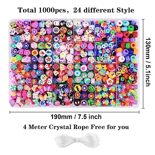 1000PCS Polymer Clay Beads Bracelet Making kit, 24 Style Cute Fun Beads Sports Ball Beads Baseball Basketball Soccer Rugby Volleyball Football Charms for Jewelry Making DIY Accessories for Women Girls