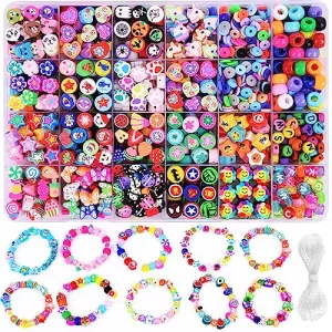 1000PCS Polymer Clay Beads Bracelet Making kit, 24 Style Cute Fun Beads Sports Ball Beads Baseball Basketball Soccer Rugby Volleyball Football Charms for Jewelry Making DIY Accessories for Women Girls