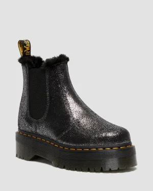 2976 Faux Fur-Lined Metallic Platform Chelsea Boots