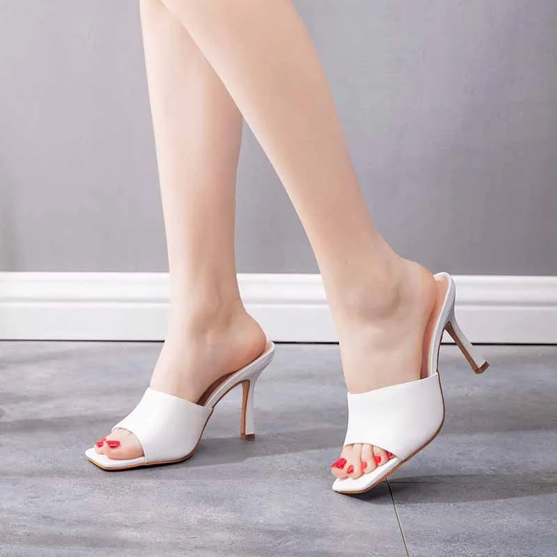 3.54" Square Open Toe Heeled Sandals Slippers Peep Toe Slippers