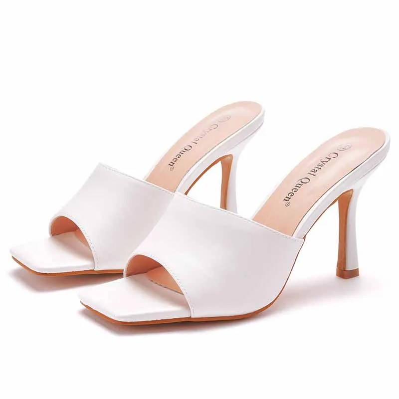 3.54" Square Open Toe Heeled Sandals Slippers Peep Toe Slippers