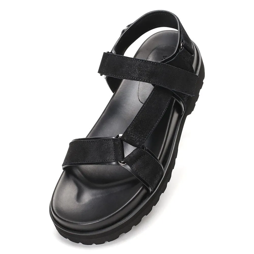 6 CM / 2.36 Inches Taller - CMR CHAMARIPA Elevator Sandals Black Leather Height Increasing Slipper Fashion Casual Slip On Elevator Shoes