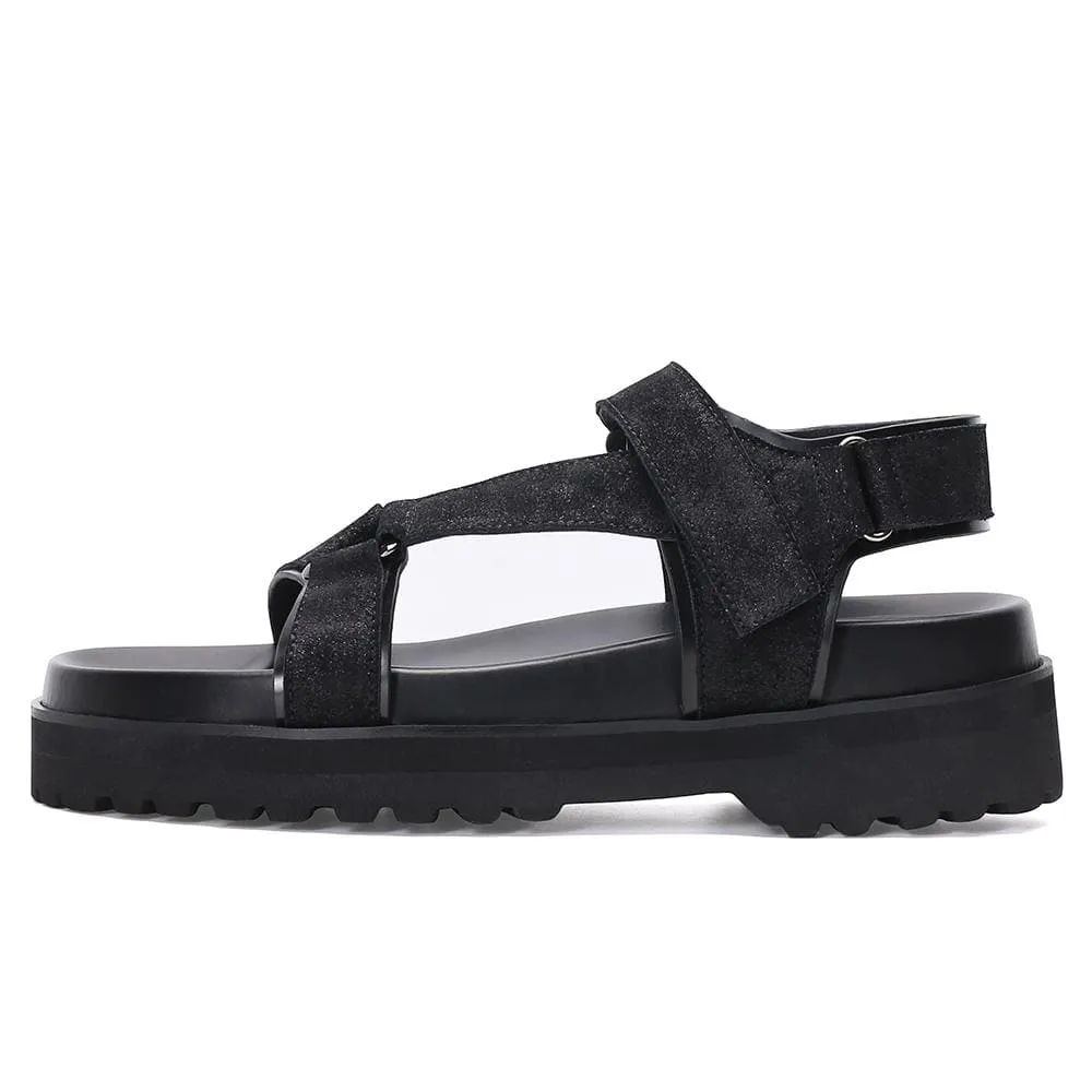 6 CM / 2.36 Inches Taller - CMR CHAMARIPA Elevator Sandals Black Leather Height Increasing Slipper Fashion Casual Slip On Elevator Shoes