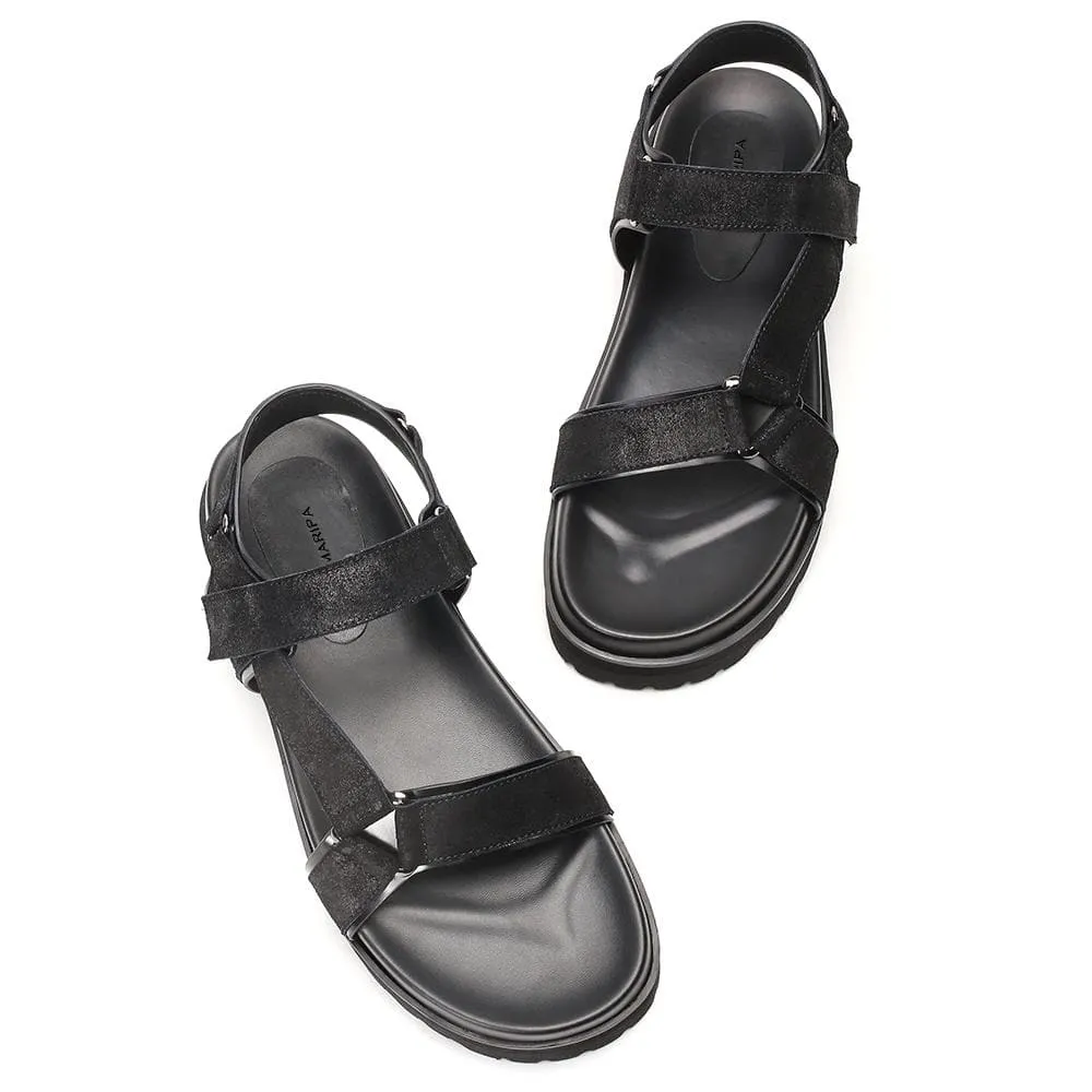 6 CM / 2.36 Inches Taller - CMR CHAMARIPA Elevator Sandals Black Leather Height Increasing Slipper Fashion Casual Slip On Elevator Shoes