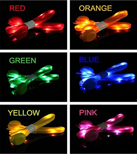 Acmee 6 Pair LED Shoelaces - High Visibility Soft Nylon Light Up Shoelace with 3 Modes in 6 Colors for Night Safety Running Biking, Or Cool Disco Party, Cosplay, Hip-hop Dance