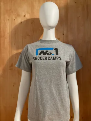 ADIDAS "NO 1 SOCCER CAMPS" Graphic Print Kids Youth Unisex T-Shirt Tee Shirt L Large Lrg Gray Shirt