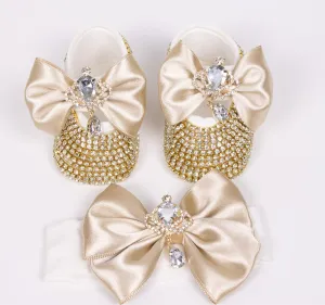 Baby's Beige Crown Shoes with Headband