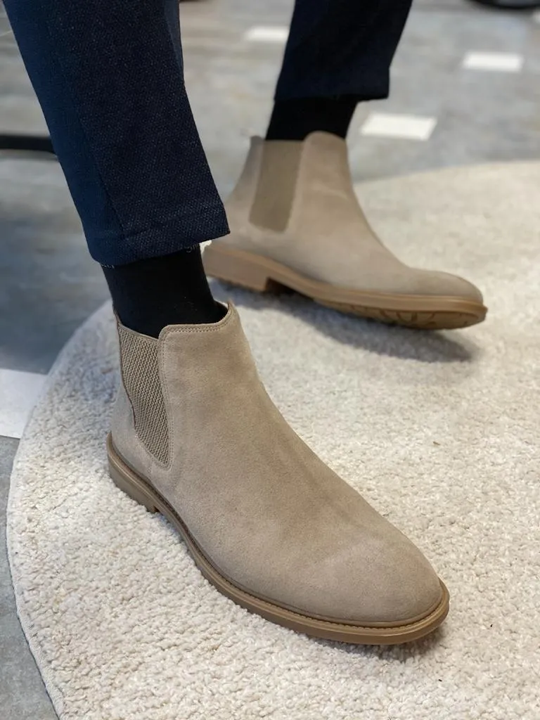 Beige Suede Chelsea Boots for Men by GentWith | Worldwide Shipping