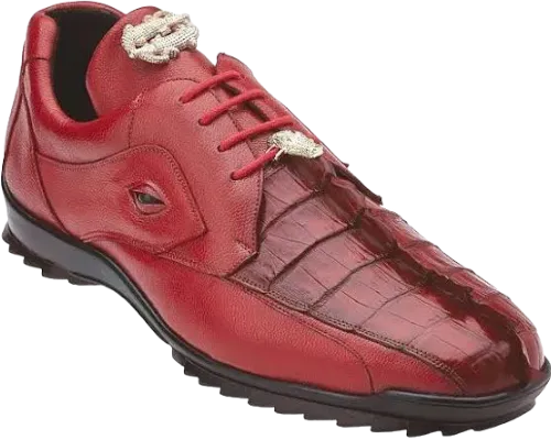 Belvedere Lace-Up Red Vasco Men's Sneakers Hornback Crocodile and Calfskin Genuine Leather