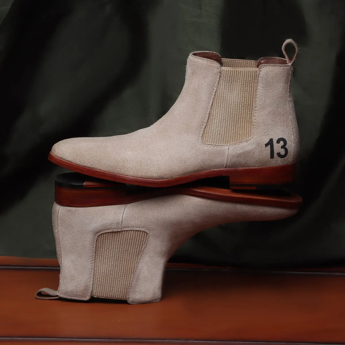 Bespoke Hand-Painted Name Initial Beige Suede Leather Chelsea Boots For Men by Brune & Bareskin