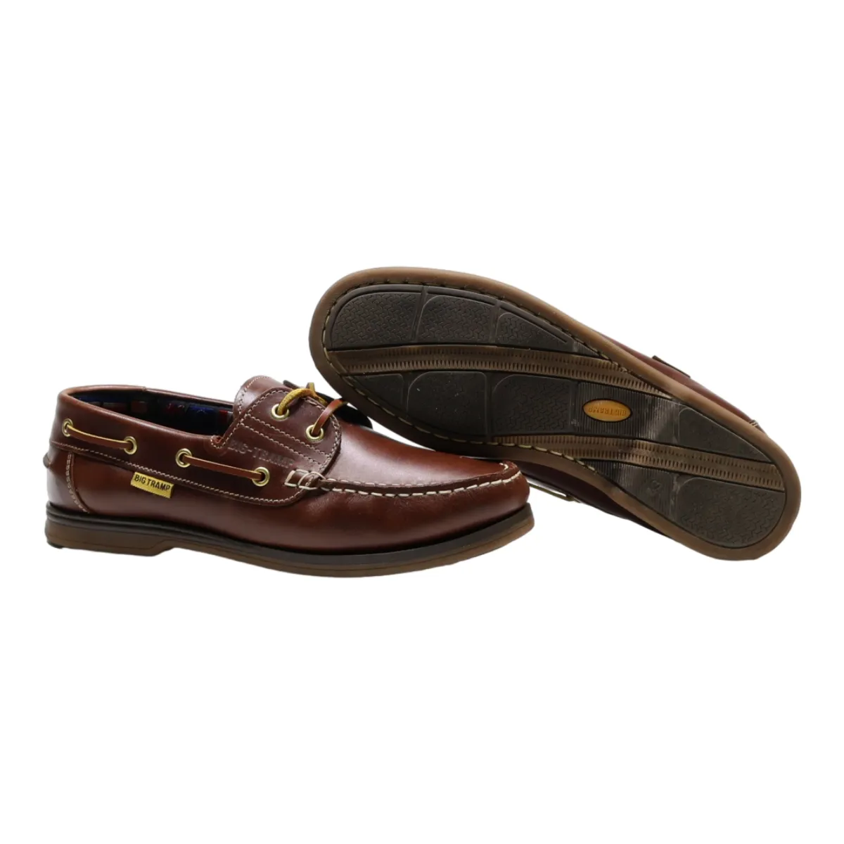 BIG TRAMP Boat Shoes Brown Leather Mens UK 7.5