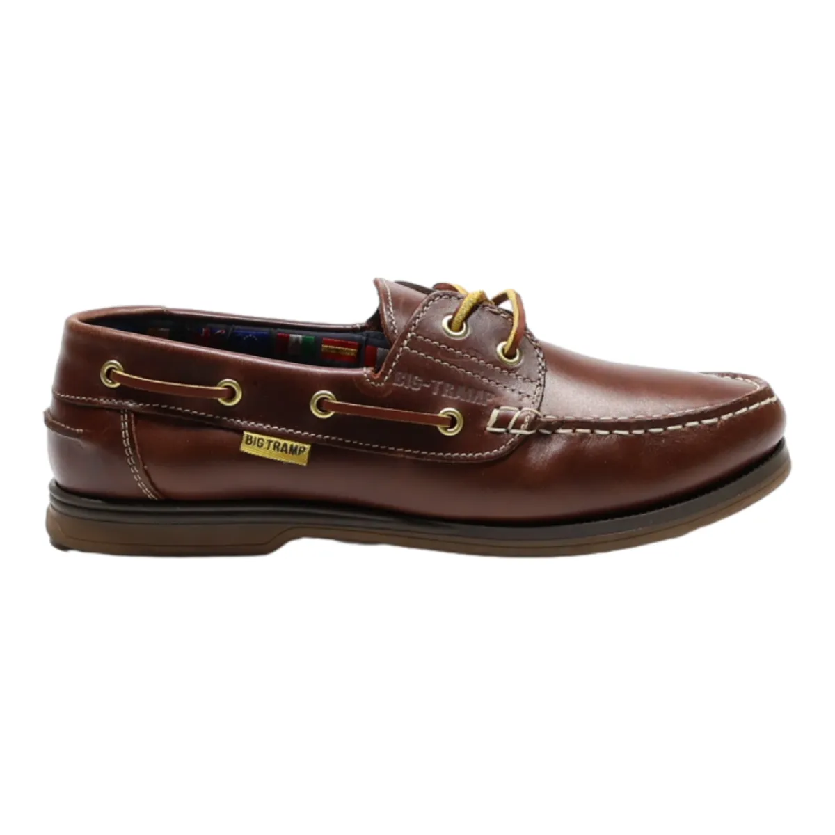 BIG TRAMP Boat Shoes Brown Leather Mens UK 7.5