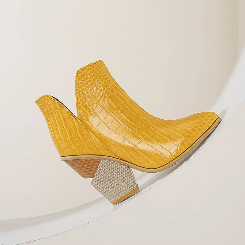 Bigsizeheels Chelsea wooden heel ankle boots - Yellow