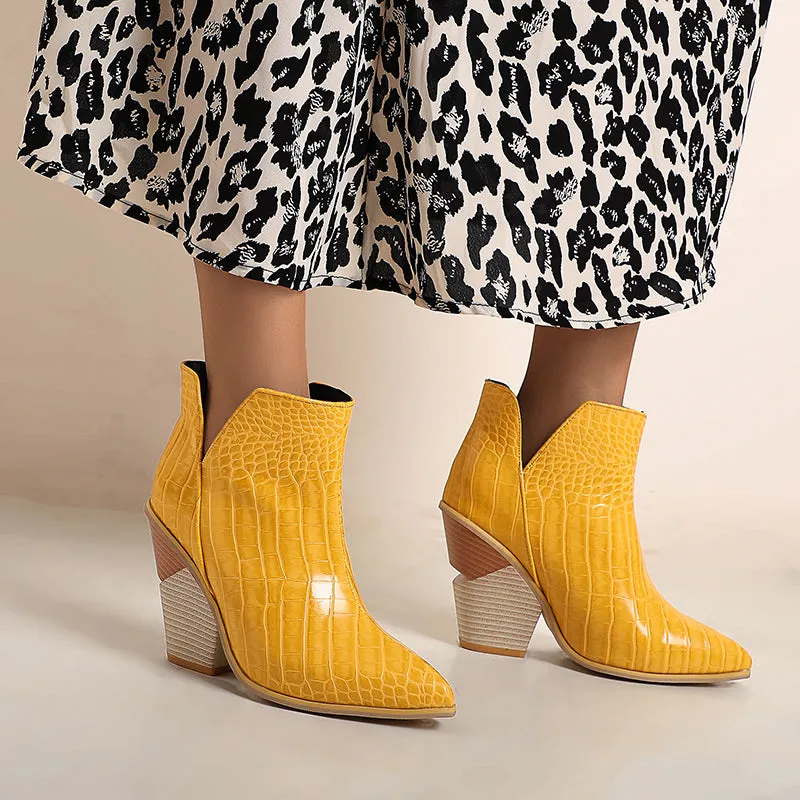 Bigsizeheels Chelsea wooden heel ankle boots - Yellow