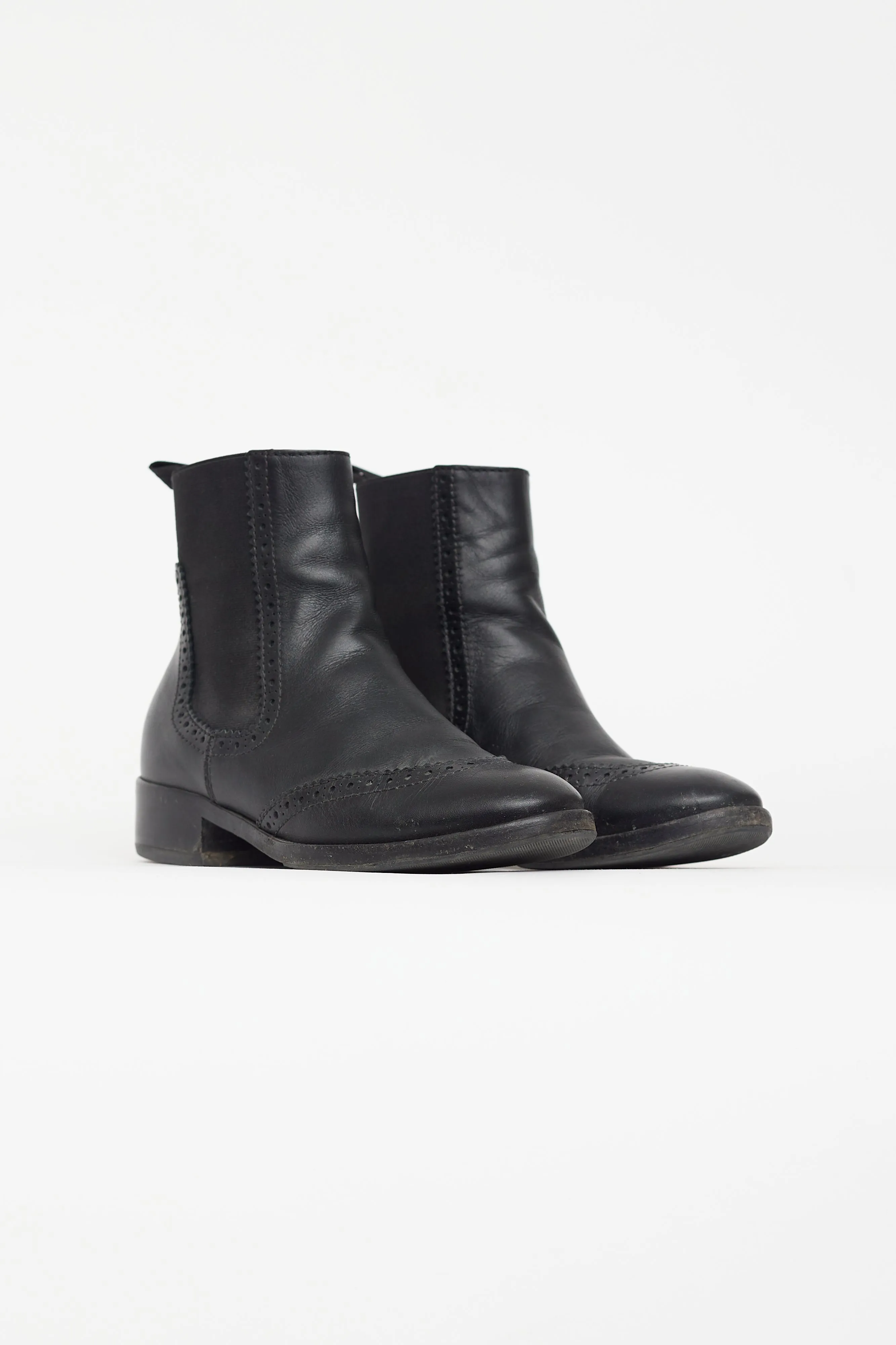 Black Leather Brogue Chelsea Boot