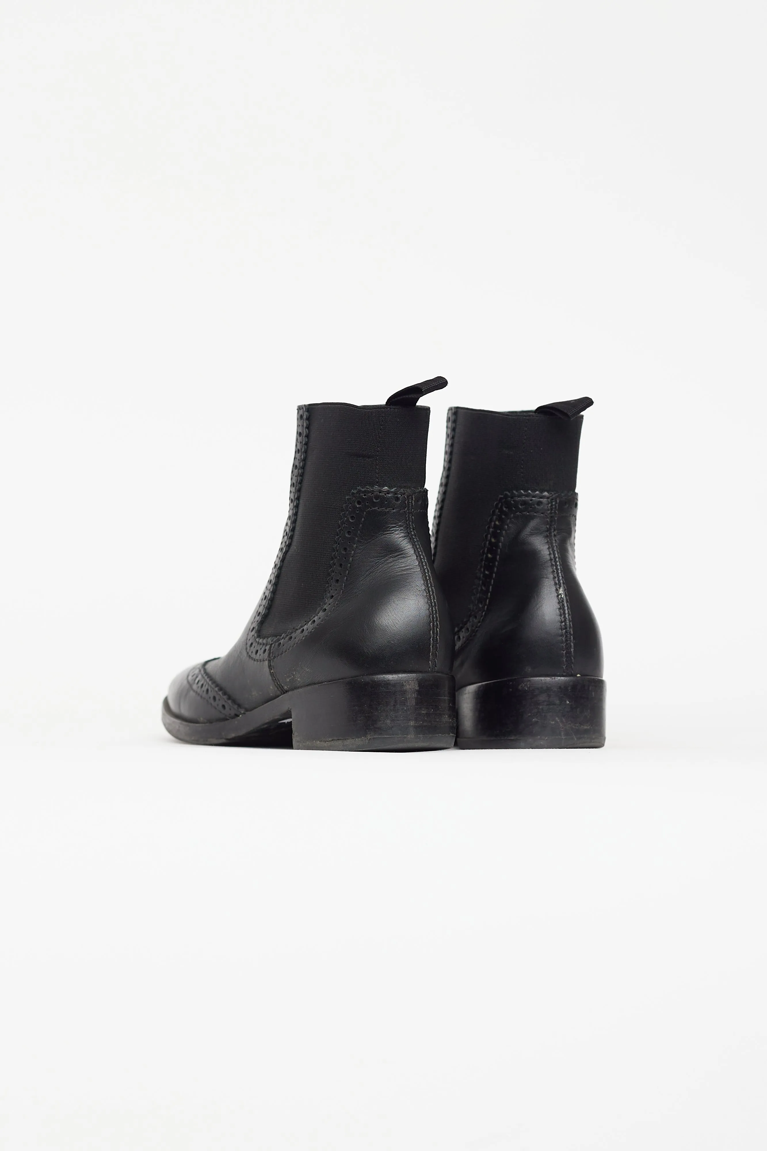 Black Leather Brogue Chelsea Boot