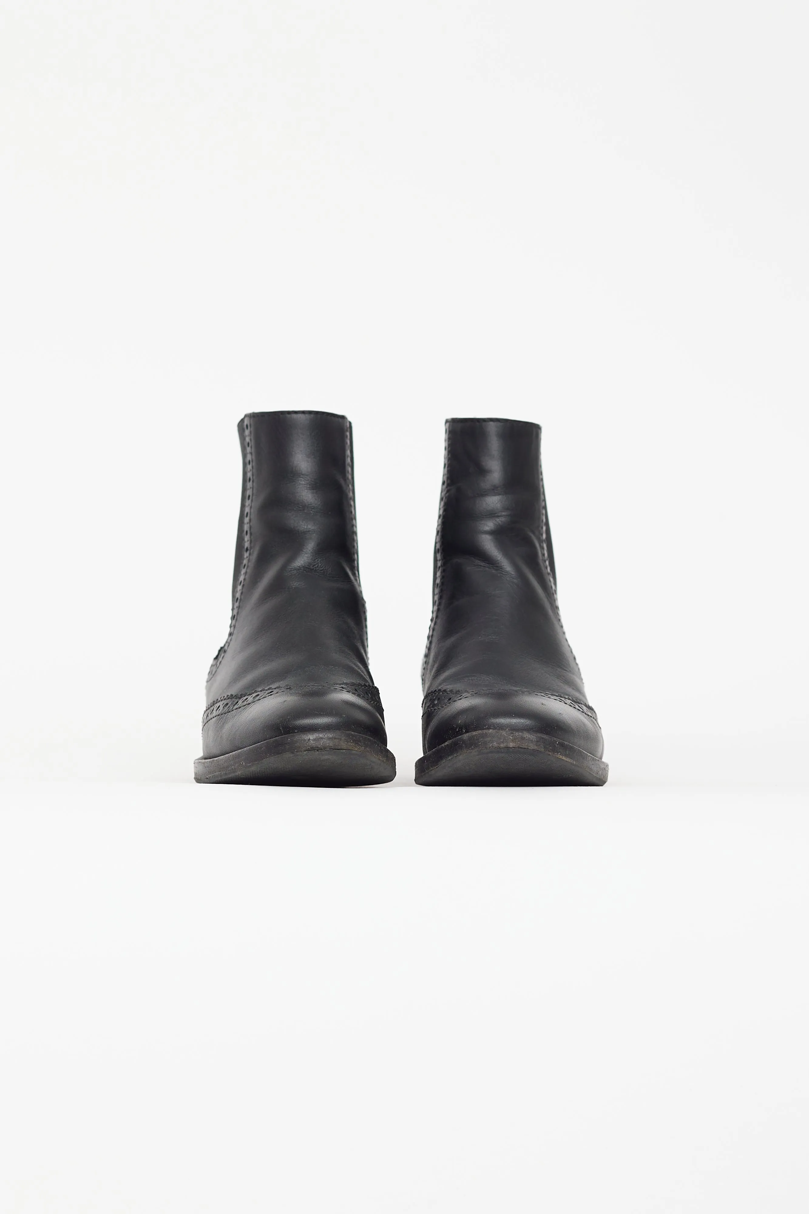 Black Leather Brogue Chelsea Boot