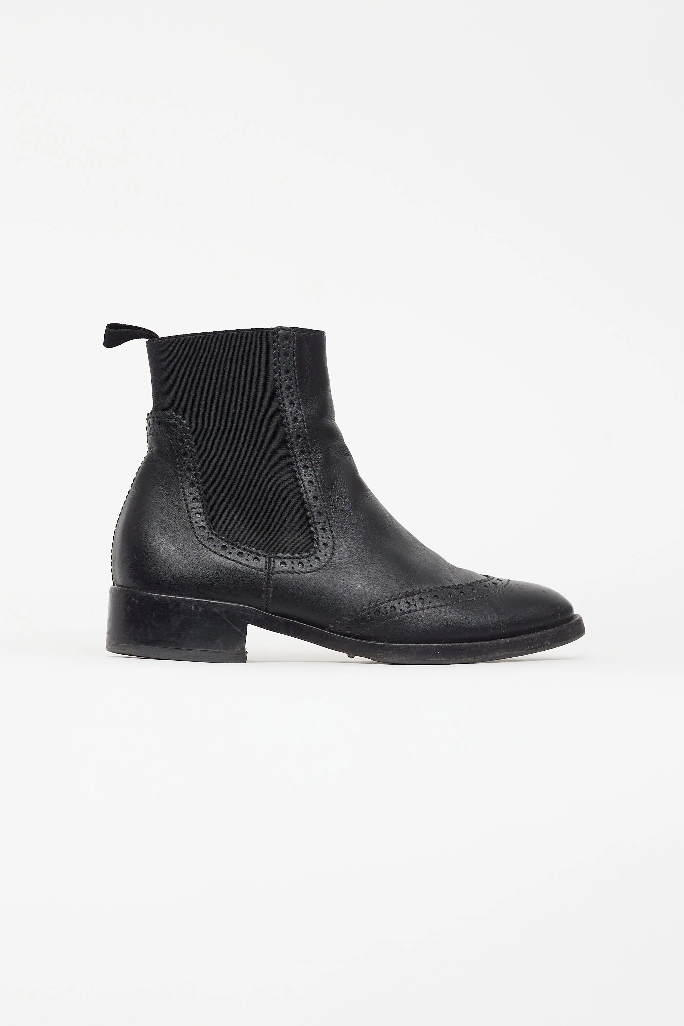 Black Leather Brogue Chelsea Boot