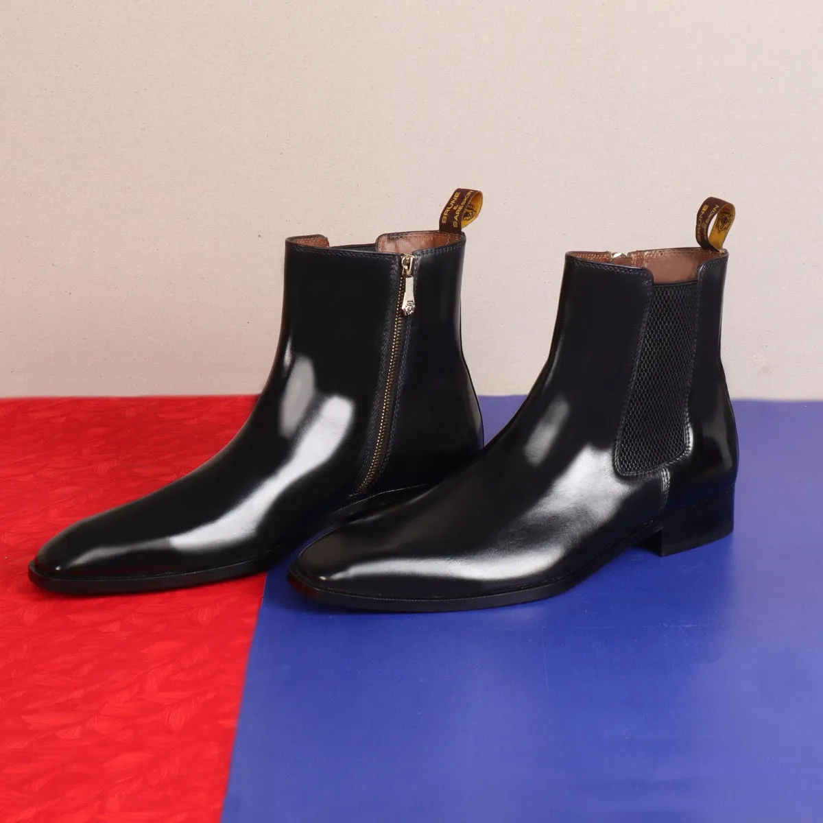 Black Zipper Chelsea Boots With Leather Sole