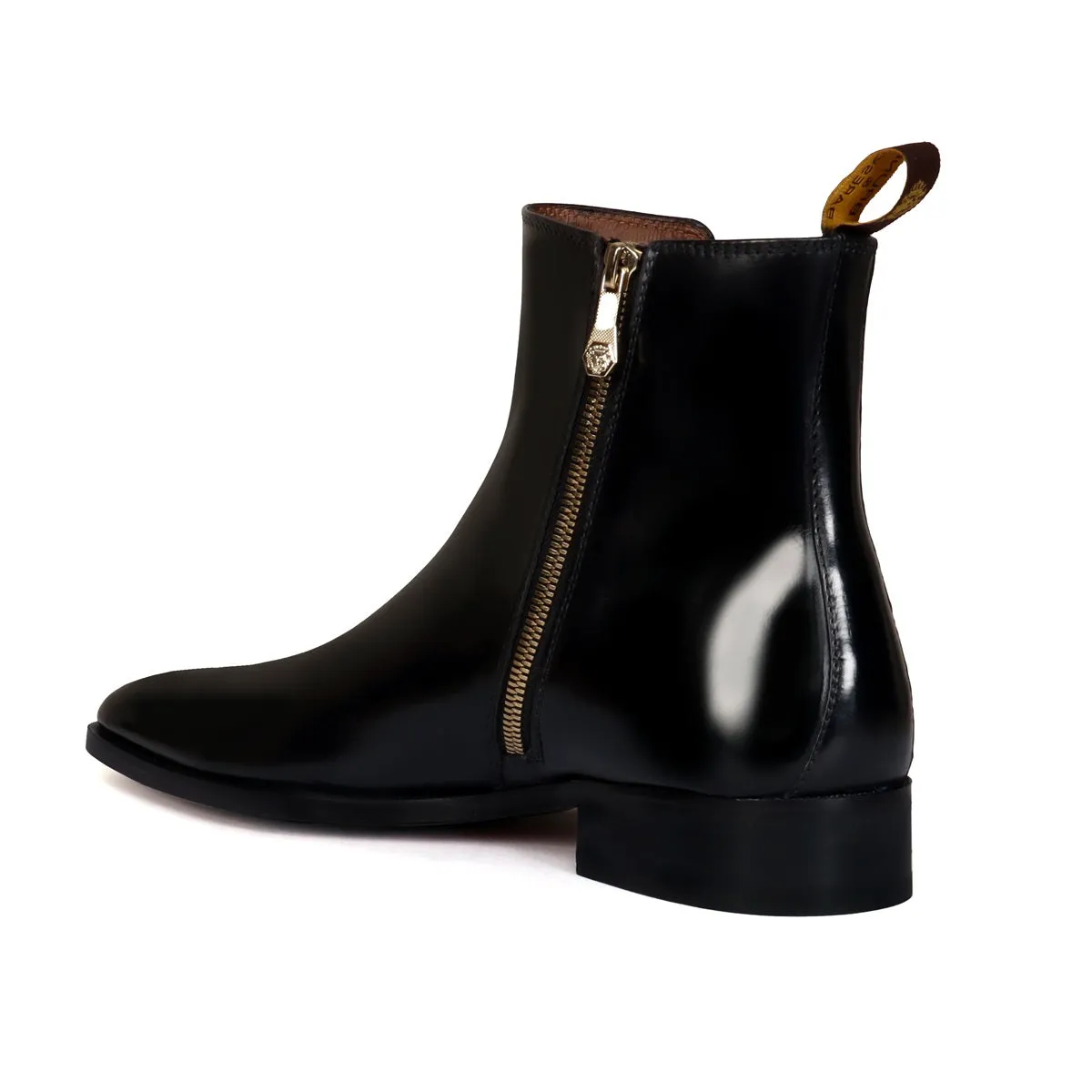 Black Zipper Chelsea Boots With Leather Sole