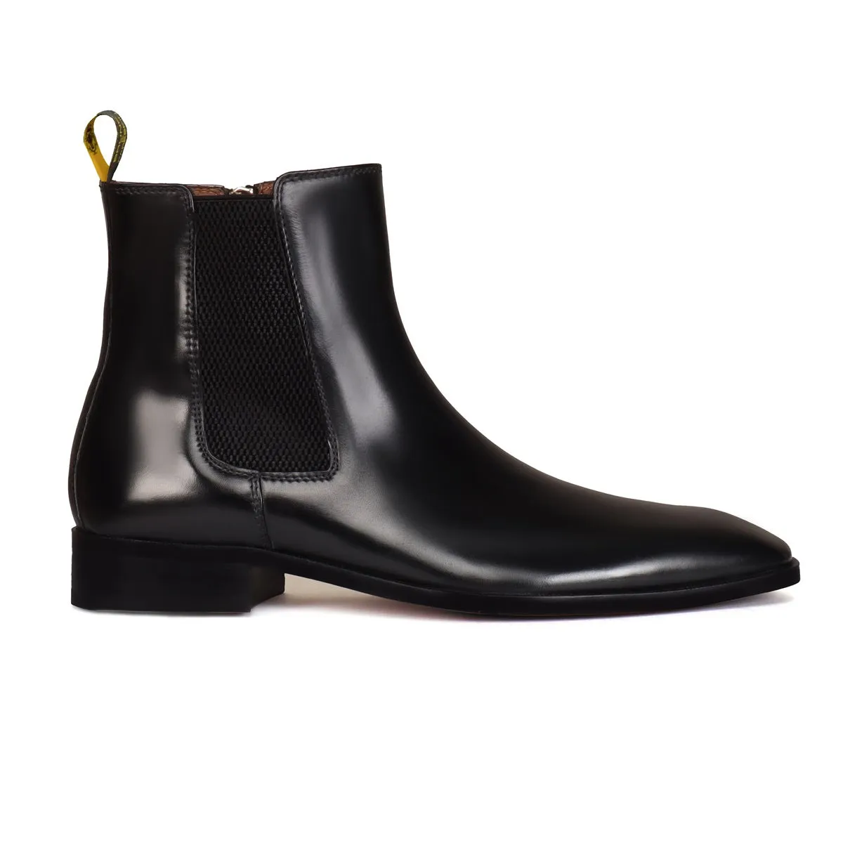 Black Zipper Chelsea Boots With Leather Sole