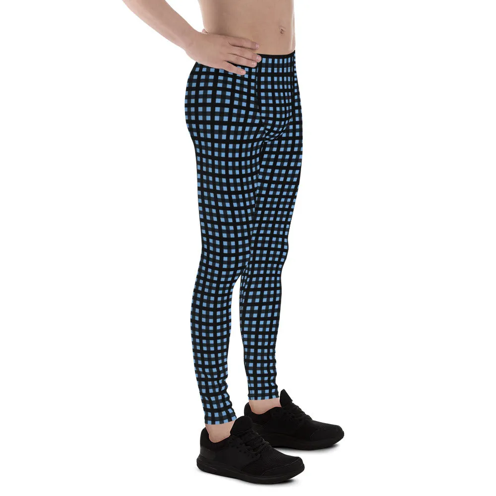 Blue Buffalo Meggings, Plaid Print Men's Leggings Compression Tights- Made in USA/EU