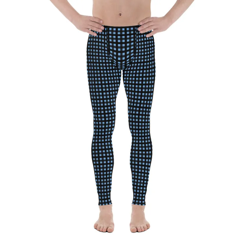 Blue Buffalo Meggings, Plaid Print Men's Leggings Compression Tights- Made in USA/EU