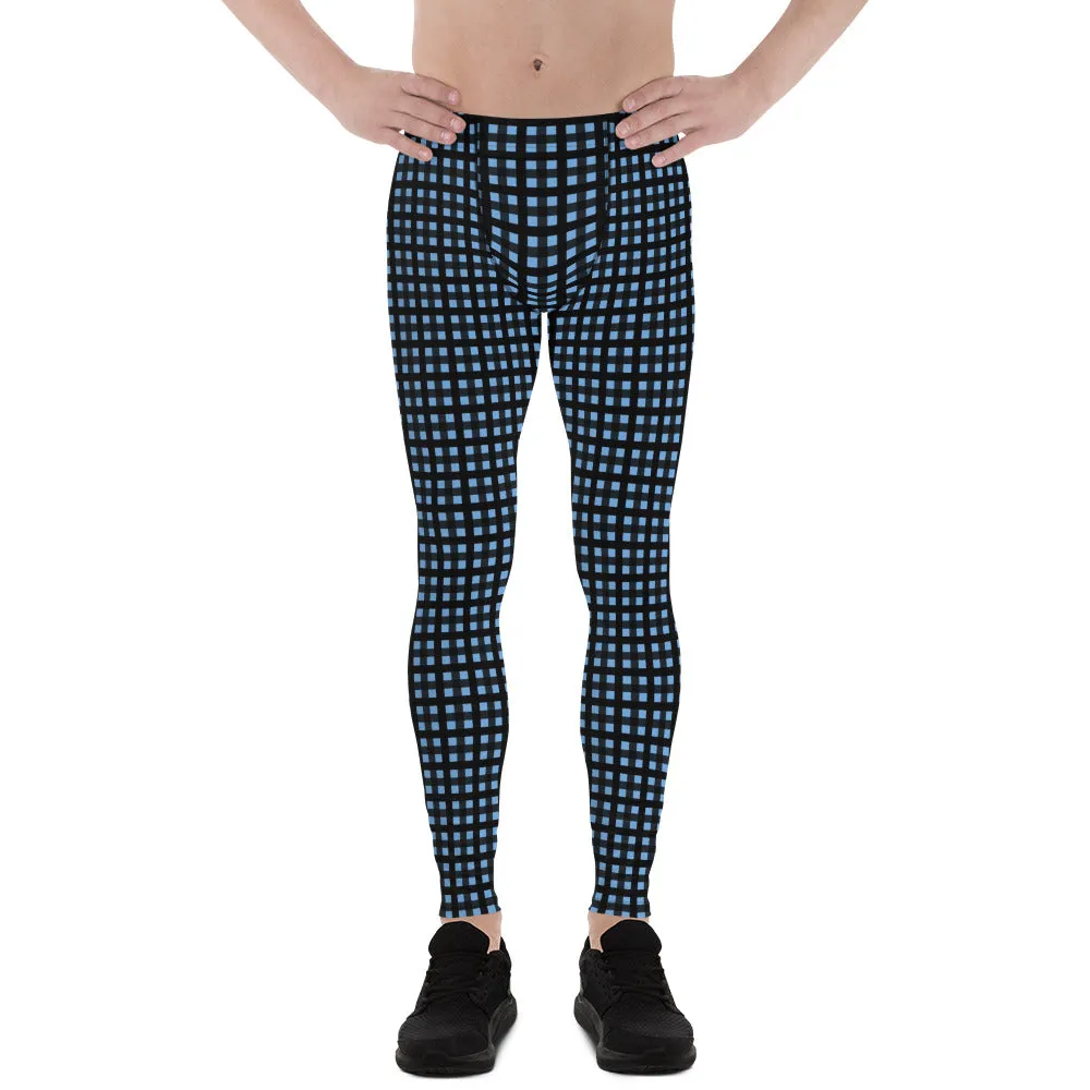 Blue Buffalo Meggings, Plaid Print Men's Leggings Compression Tights- Made in USA/EU