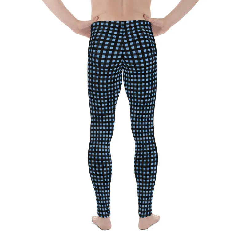 Blue Buffalo Meggings, Plaid Print Men's Leggings Compression Tights- Made in USA/EU