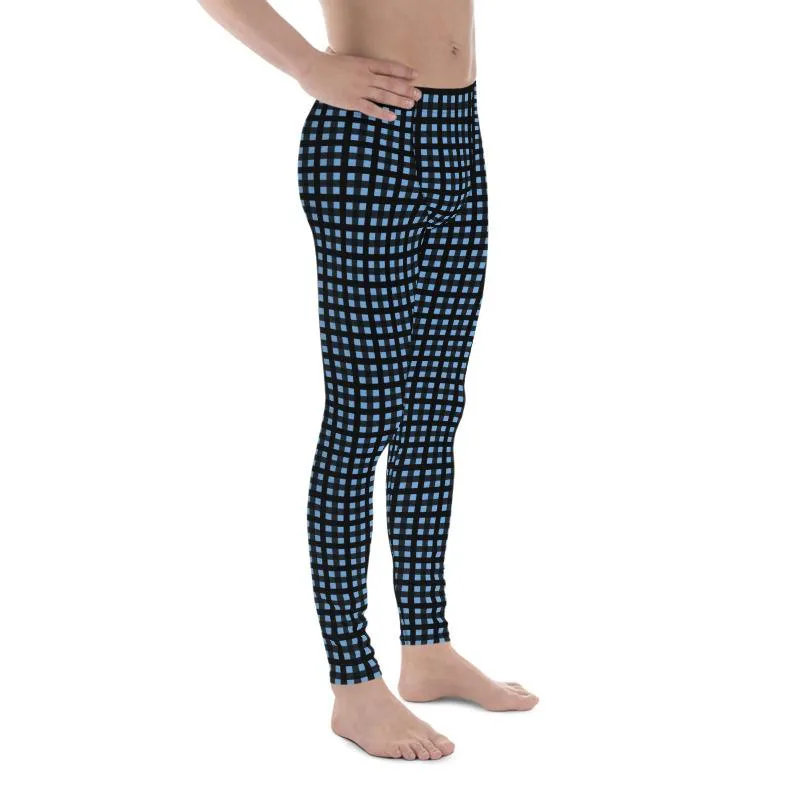 Blue Buffalo Meggings, Plaid Print Men's Leggings Compression Tights- Made in USA/EU