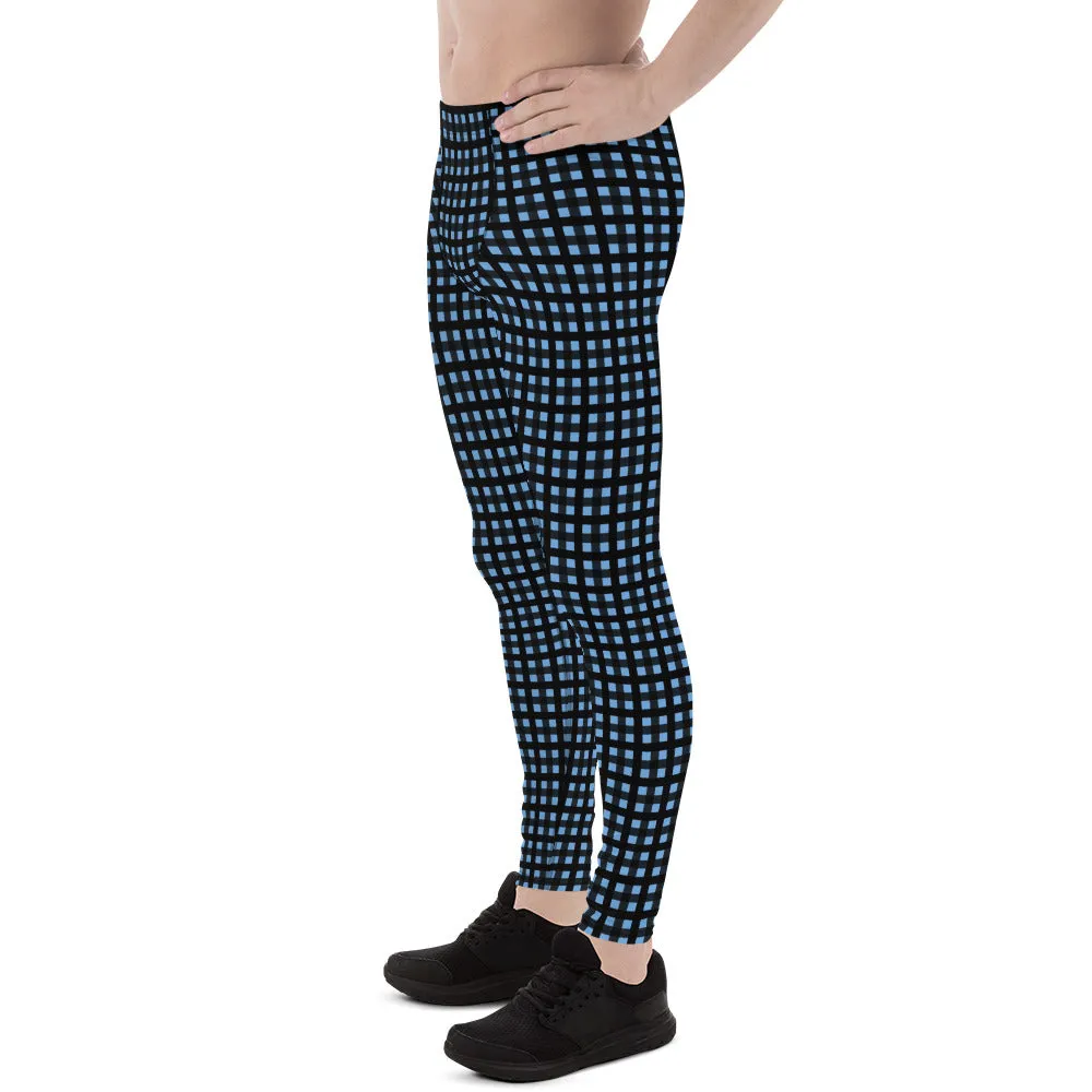 Blue Buffalo Meggings, Plaid Print Men's Leggings Compression Tights- Made in USA/EU