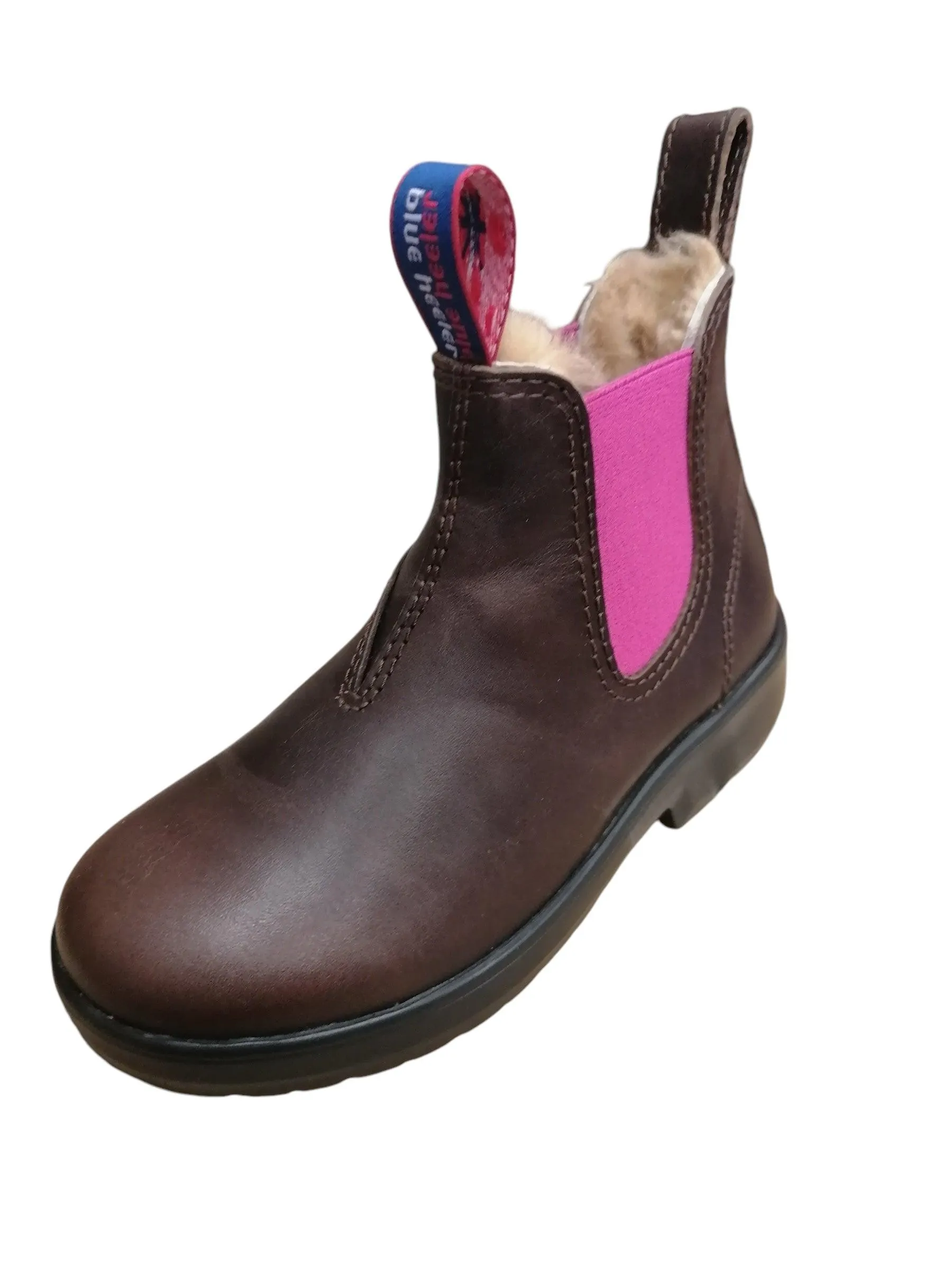 Blue Heeler- OUTBACK KIDS Chelsea Boots brown/pink Lammfell