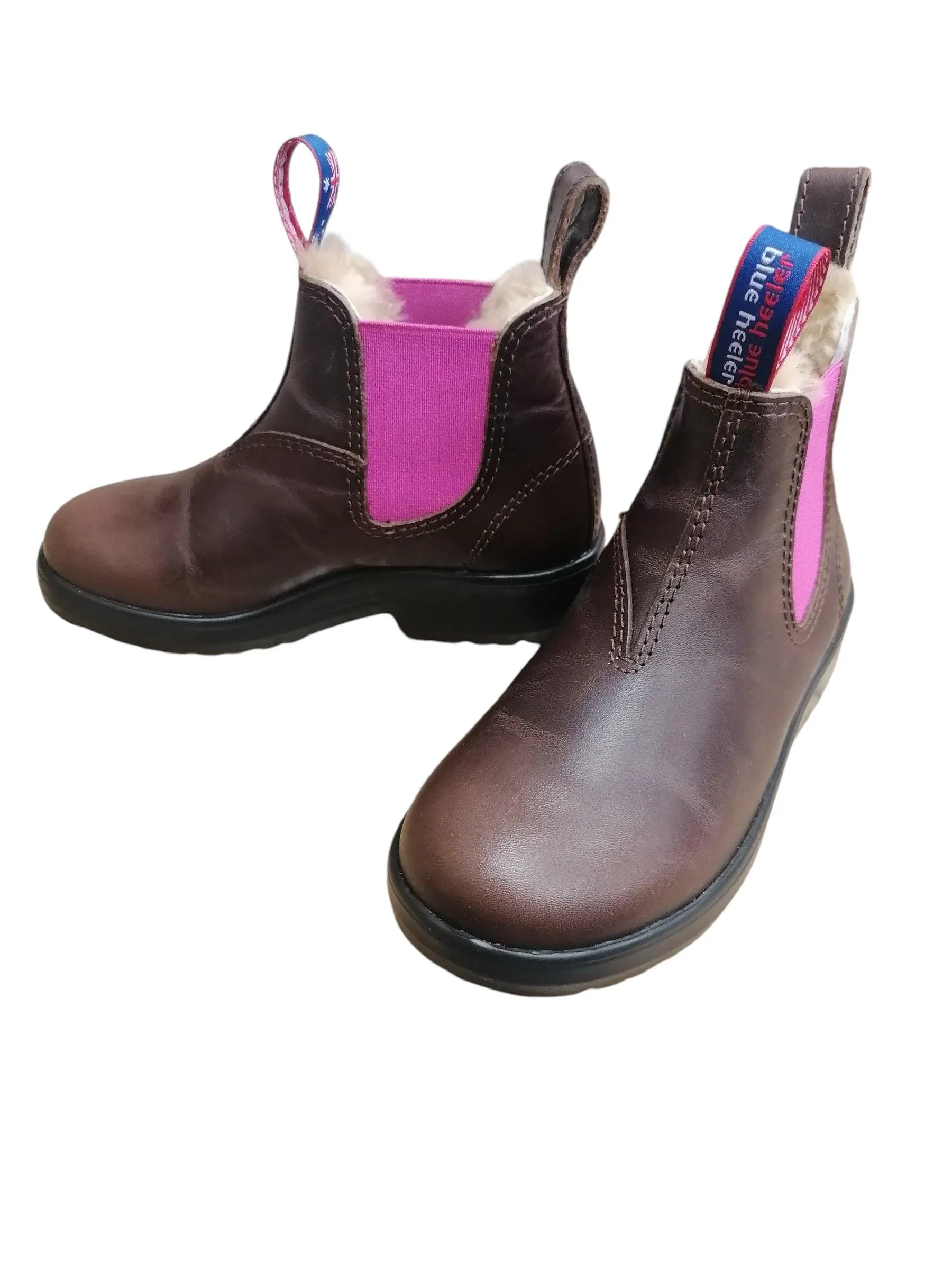 Blue Heeler- OUTBACK KIDS Chelsea Boots brown/pink Lammfell