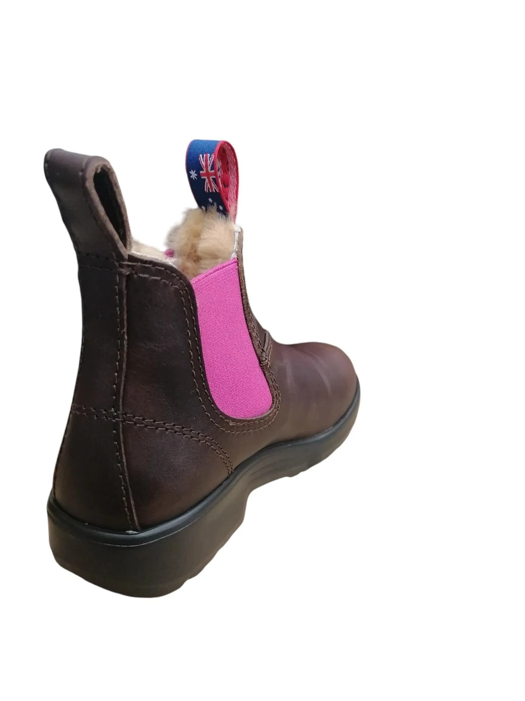 Blue Heeler- OUTBACK KIDS Chelsea Boots brown/pink Lammfell