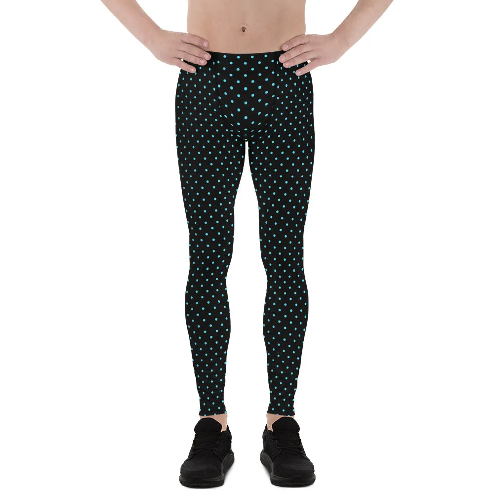 Blue Polka Dots Men's Leggings, Classic Dotted Black Run Tight Meggings-Made in USA/EU