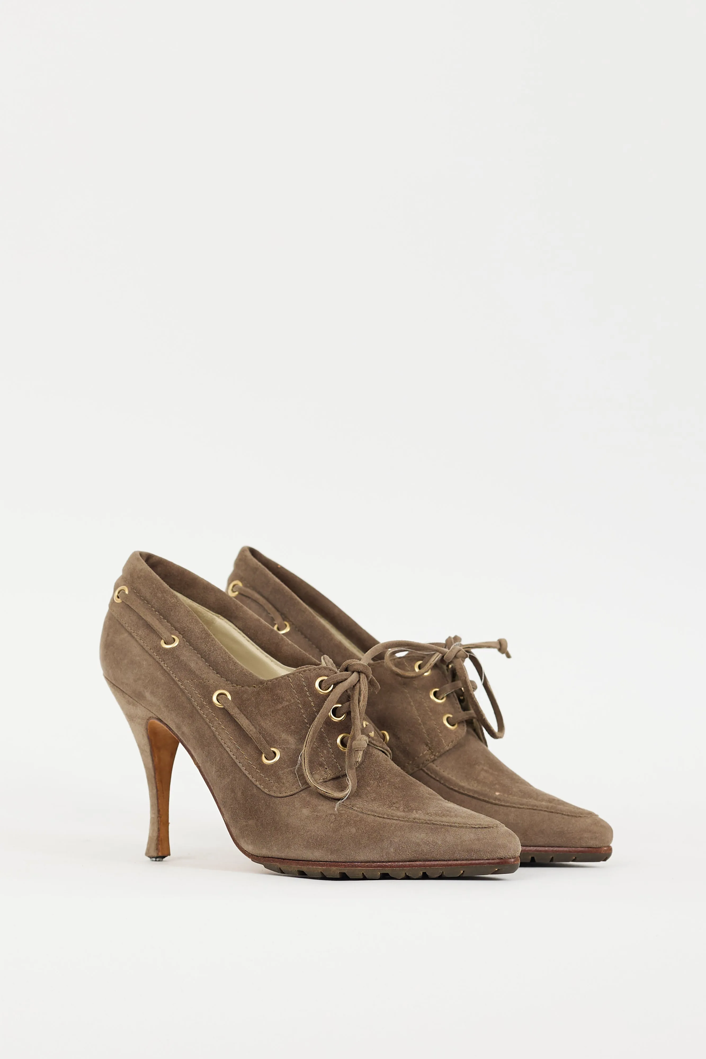 Brown Suede Boat Shoe Heel