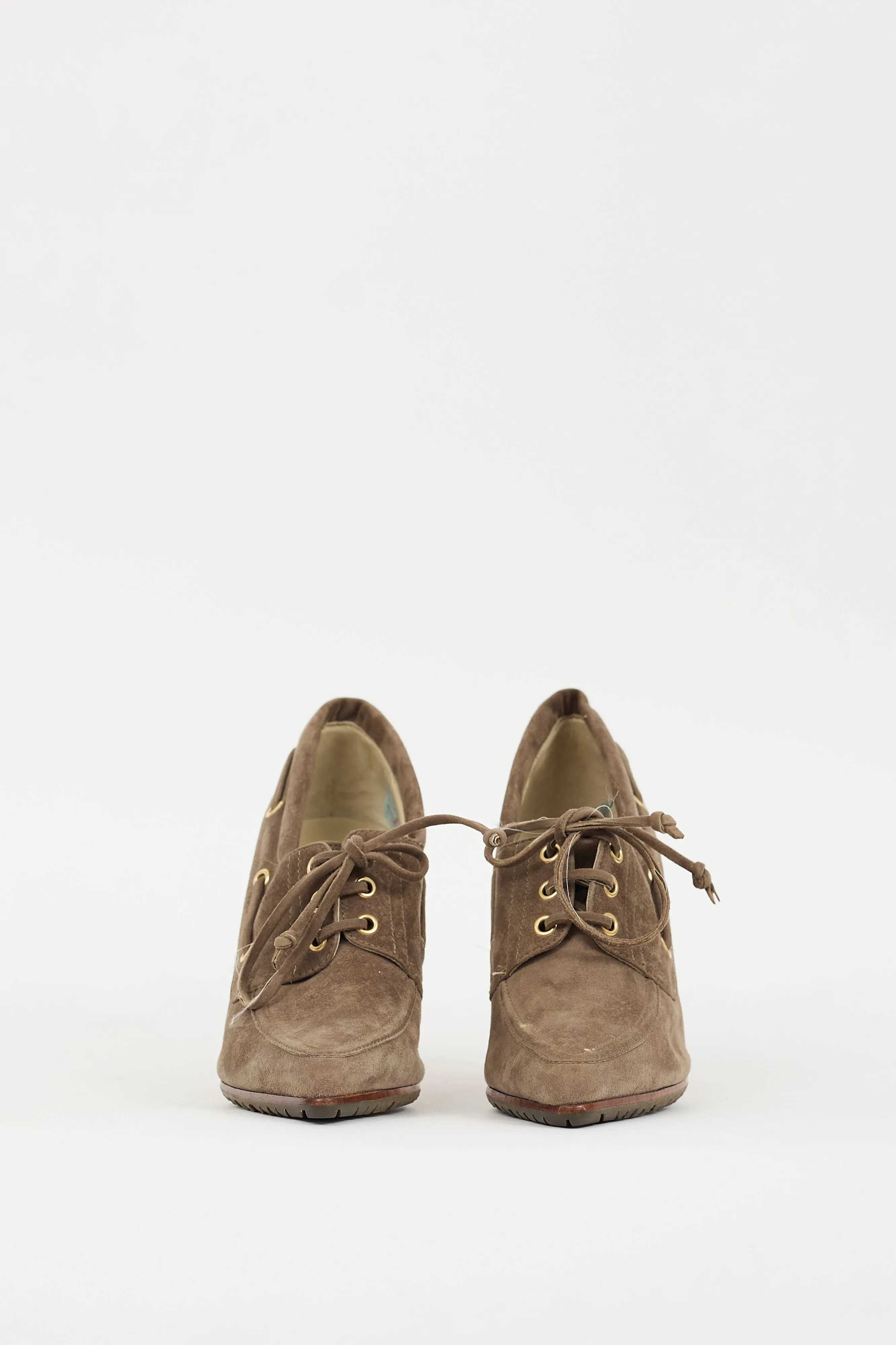 Brown Suede Boat Shoe Heel