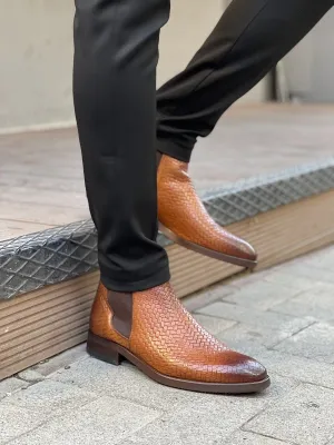 Brown Woven Leather Chelsea Boots for Men by GentWith.com