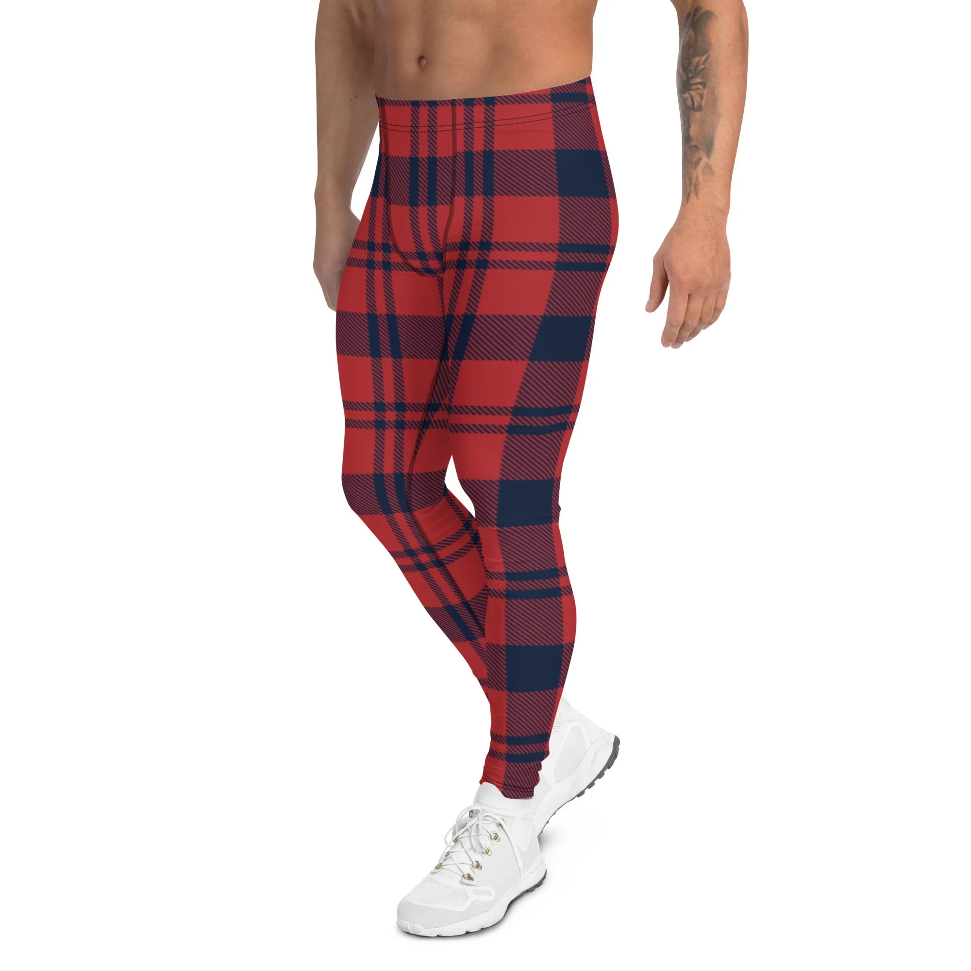 Buffalo Red Plaid Print Meggings, Premium Red Plaid Print Designer Classic Men's Leggings