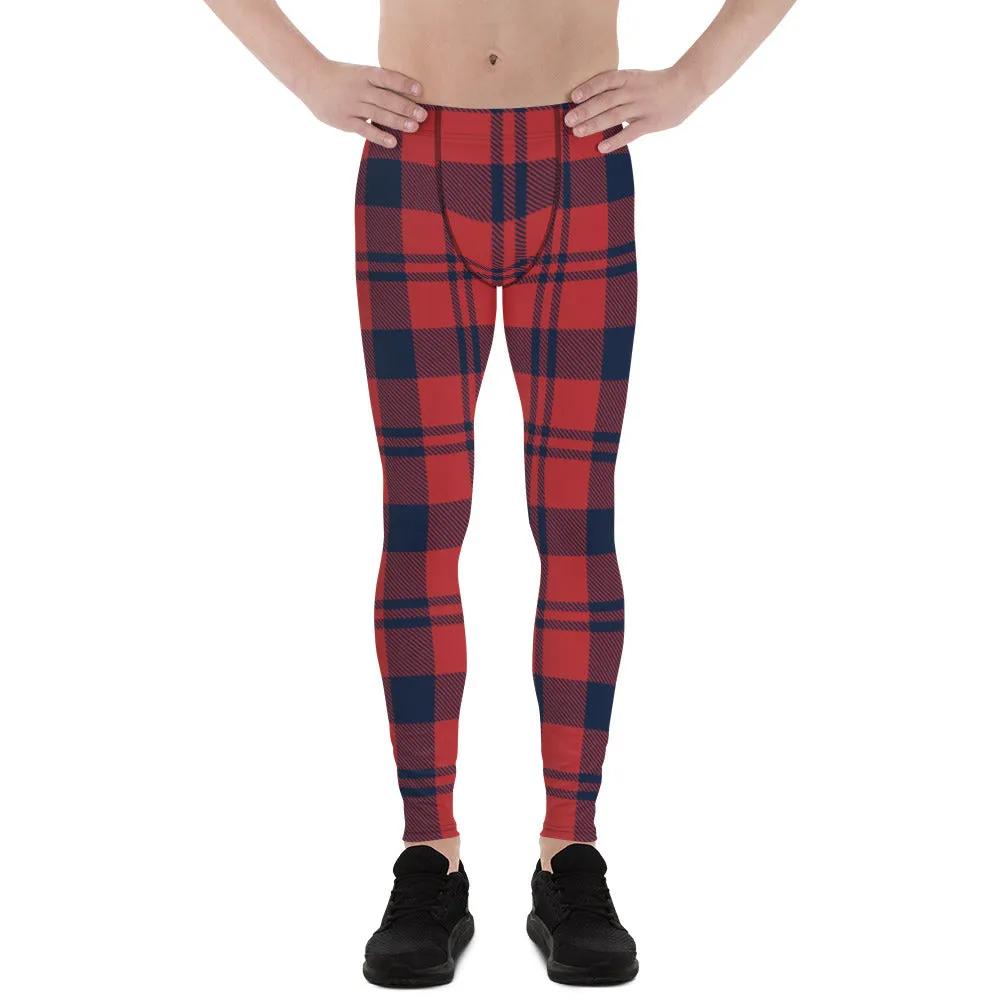 Buffalo Red Plaid Print Meggings, Premium Red Plaid Print Designer Classic Men's Leggings