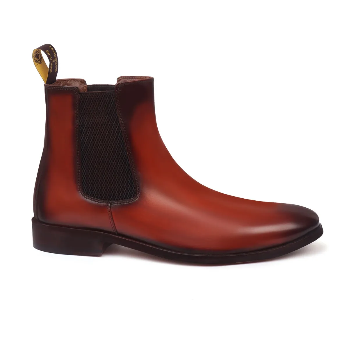 Burnished Chelsea Boots In Tan Leather with Leather Sole