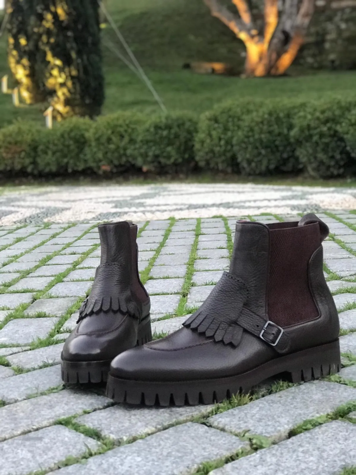 Buy Handmade Brown Leather Kilt Chelsea Boots by GentWith.com