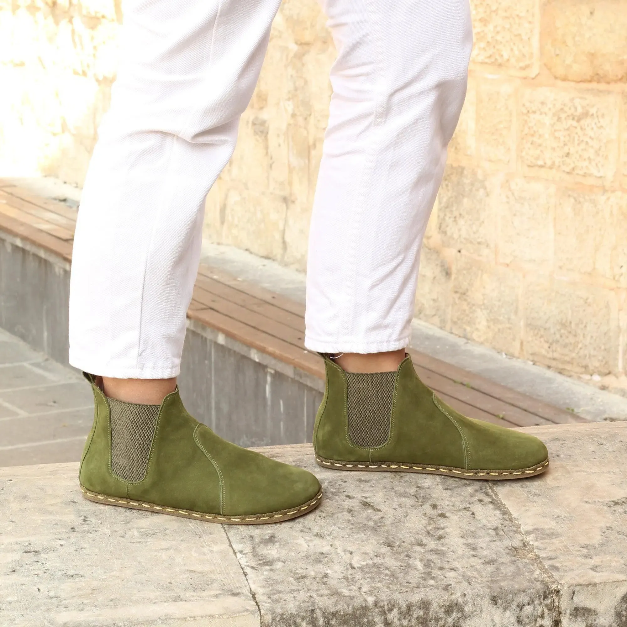 Chelsea Barefoot Boots Green Handmade Women's