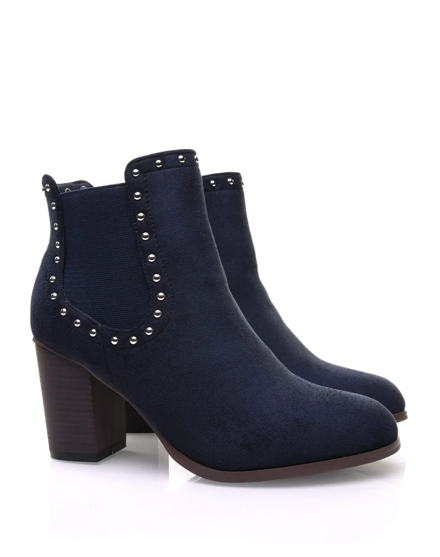 Chelsea boots bleus ornés de clous et à talons