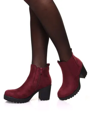 Chelsea boots bordeaux en suédine à talon mi haut