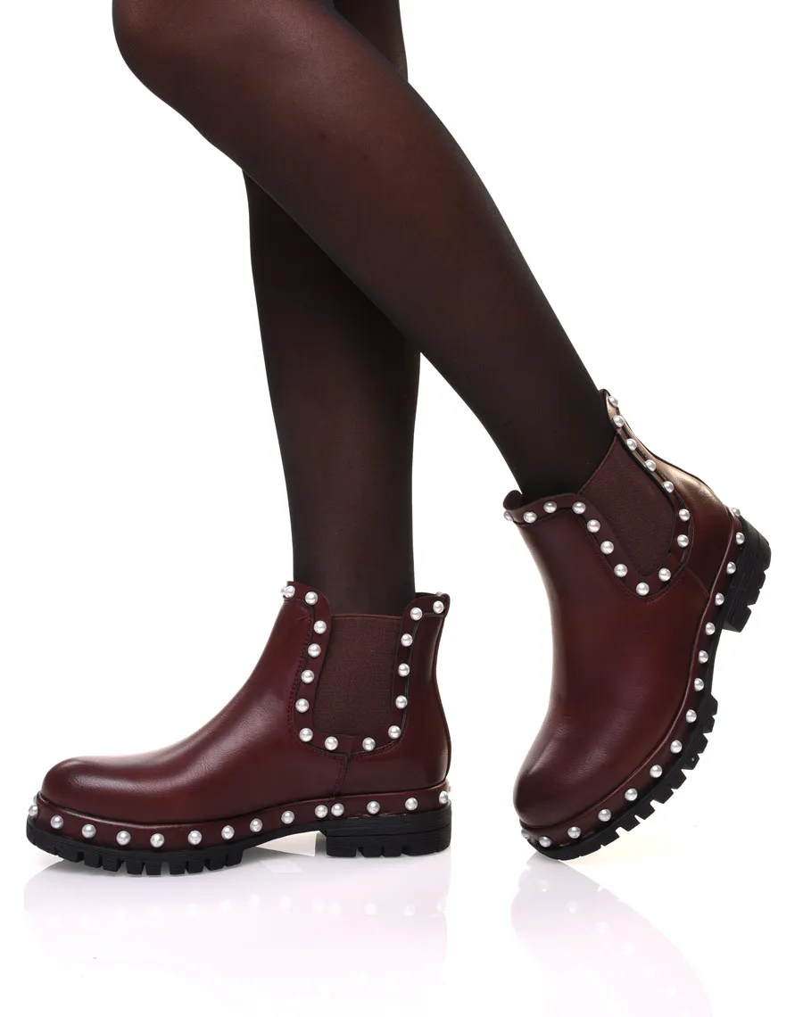 Chelsea boots bordeaux à perles