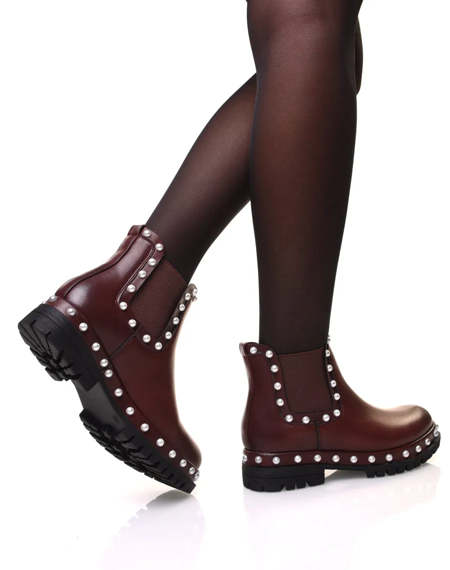 Chelsea boots bordeaux à perles