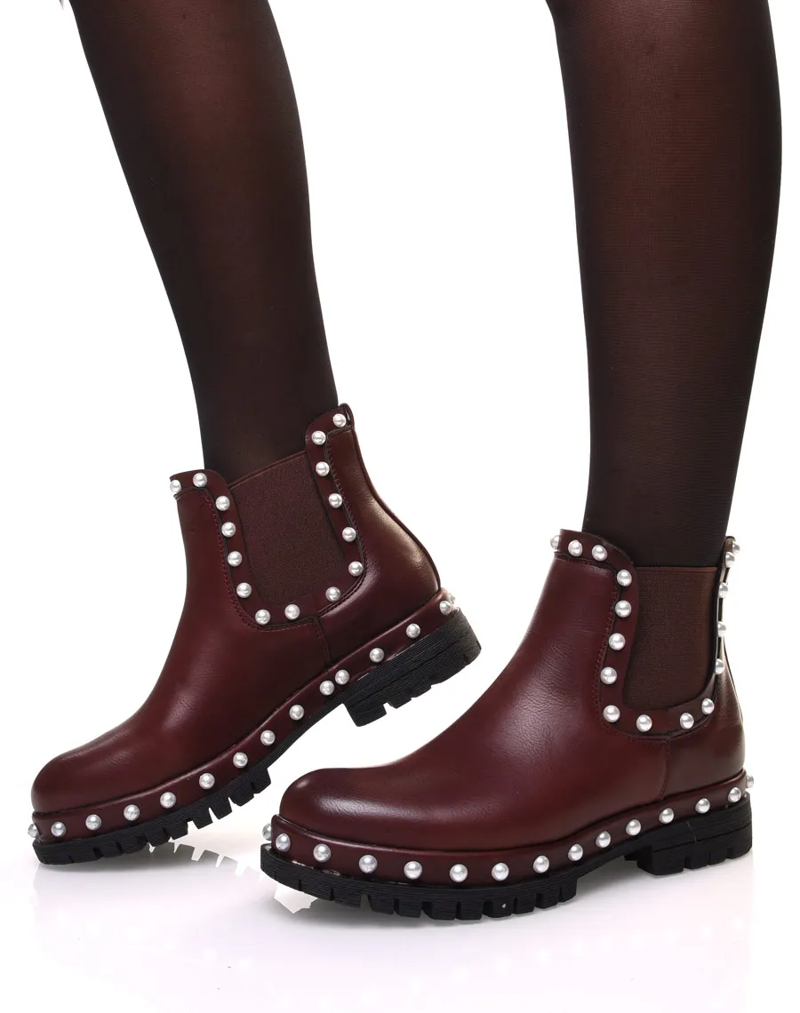 Chelsea boots bordeaux à perles