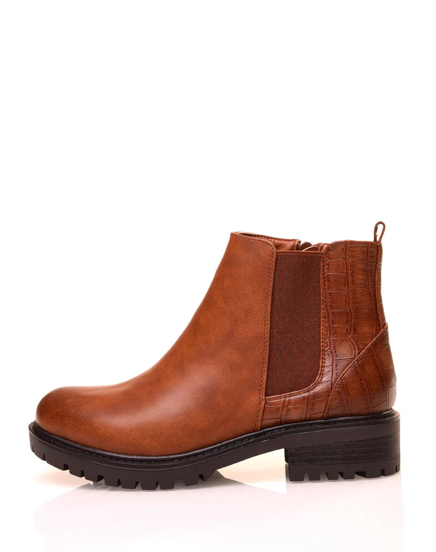 Chelsea boots camel bi-matières à semelles crantées