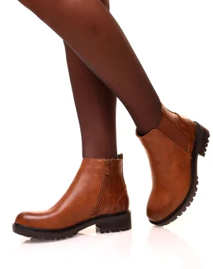 Chelsea boots camel bi-matières à semelles crantées